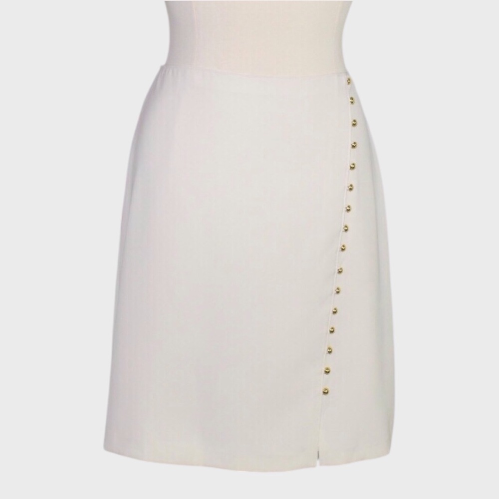 NWT Talbots White A-Line Skirt with Gold Side Buttons